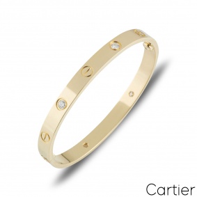 Cartier Yellow Gold Half Diamond Love Bracelet Size 19 B6035919